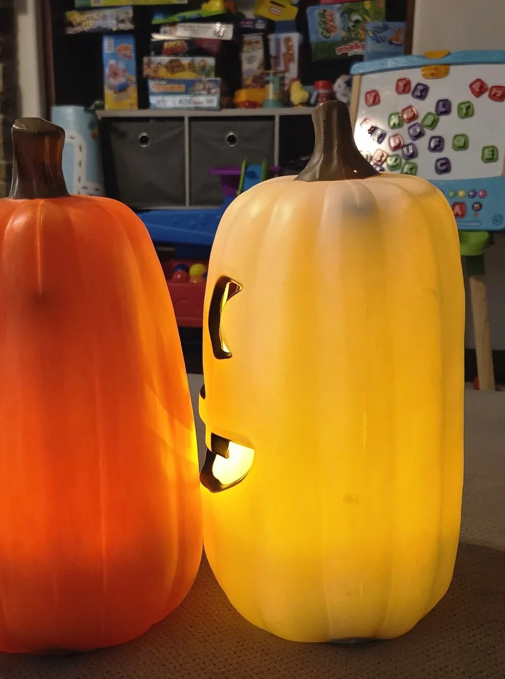 White Light up Pumpkin with Timer. Decorative Prop - Halloween Fall Decor.